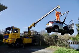 Auto te water bij parkeerplaats in Purmerend