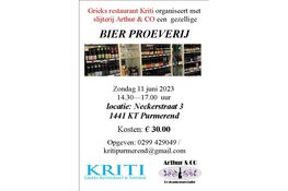 Bier proeverij op zondag 11 juni 2023