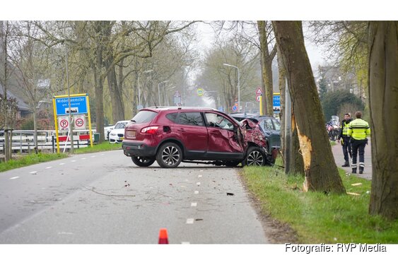 Auto total loss na botsing tegen boom in Middenbeemster
