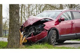 Auto total loss na botsing tegen boom in Middenbeemster