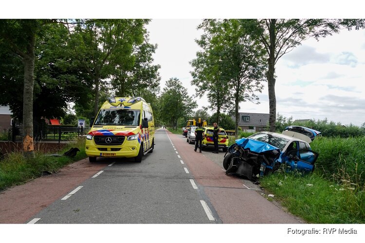 Automobiliste botst tegen bomen en lantaarnpaal in Westbeemster