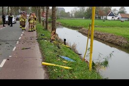 Auto raakt van de weg en ramt plaatsnaambord en boom