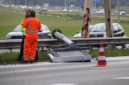 Spitsstrook-bord waait om